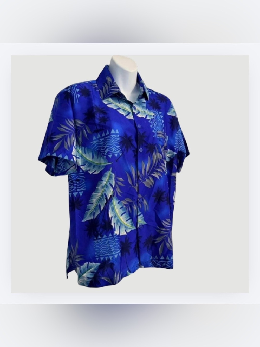 RIMA Women’s Blue Tropical Print Button-Down Shirt, Palm Leaf Print, Size Small - Picture 4 of 5